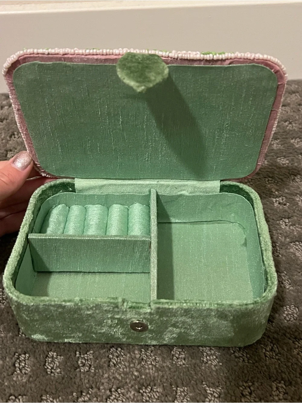 Monogrammed Beaded Jewelry Box in Pink & Green